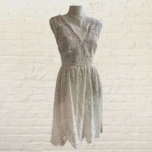 Lulus Women's Midi White Dress Size M 6-8 V Neck Lace Sleeveless Formal Cottage
